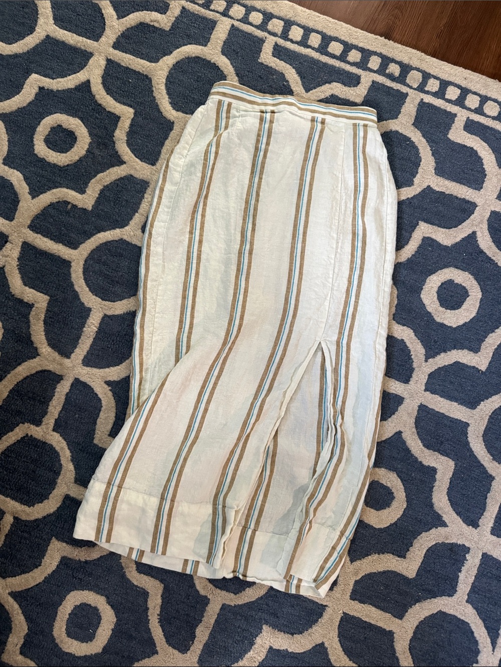 Madewell Light Cream Linen Stripe Midi Skirt